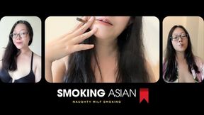 Real Smoking Asian Girl POV: Coming Home to Hot Asian Mommy Flashing Her Perky MILF Boobs While Smoking Little Cigars