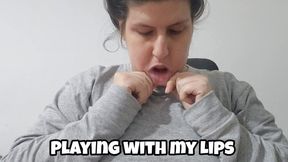 Playful Lip Pulling & Stretching - Bottom Lip Tug Close Up