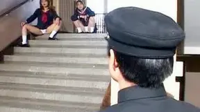 Three wild Asian girl a lucky mailman