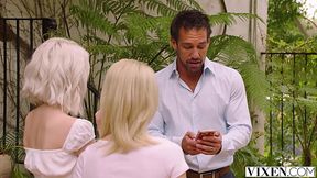 Naughty Slim Blondes Jessie Saint & Kiara Cole Swap The Married Man's BW Between Their Needy Pussies