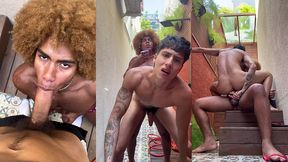 dois pauduzos fudendo do lado de fora do predio com os vizinhos olhando