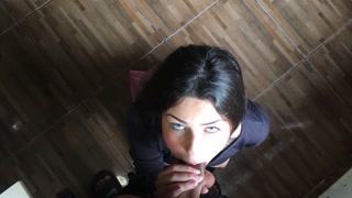 Sucking the thick cock until it comes in her mouth