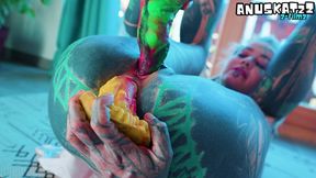 tattooed pornstar in lingerie dp herself with crazy dildos