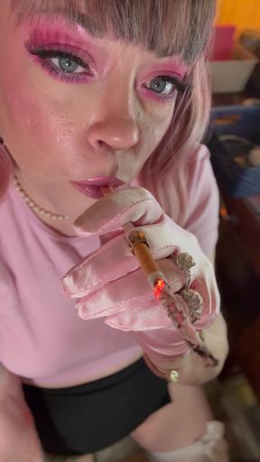 A Pink Princess! Tina Snua Smokes A Cigarette In A Holder - Smoking Cute Wig Gloves Smoker