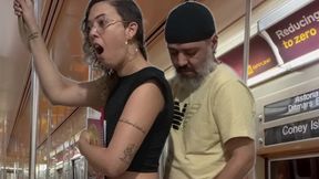 student girl gets cum on new york subway train.