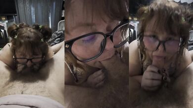 Redhead glasses slut deepthroats my cock like a good girl