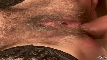 Mature woman with super hairy pussy