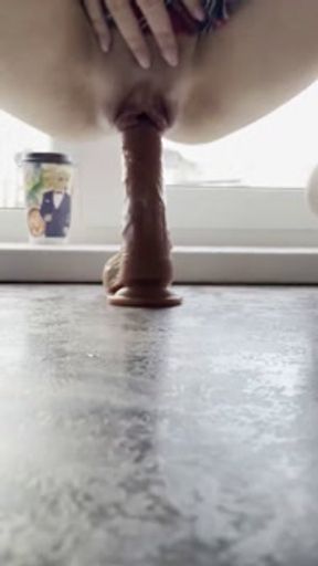 I wanted to Make Coffee, but I finished Three times, from a huge rubber dick, with a Squirt