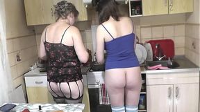 Lesbian mature milf Sexy Frina and bisexual cute teenager Assol kiss and cook dish lazy pizza in kitchen in short T-shirts without panties  Big butt milf  Perfect ass girl teen  Sexy stockings Fetish  Old and young  Blonde Brunette  Naturists Home nudism