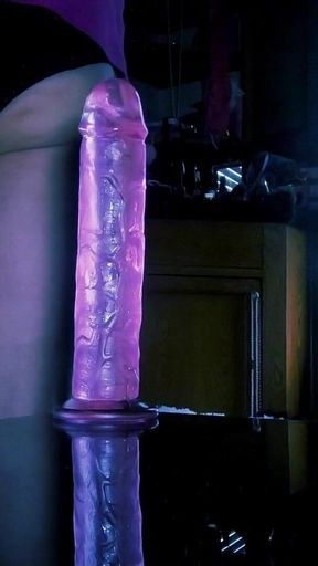 Trans Lady Slut Daphne Fucking Her Ass on the Table with a Pink Dildo