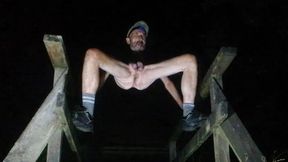 Guy Spreading legs showing cock and balls outdoors