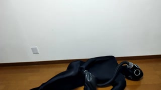 Breathing control Zentai fetish with a rubber bag