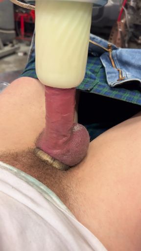 Jacking off my super wet dick with my auto dick stroker