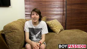 Long haired guy with a shaved asshole has fun with sex toys