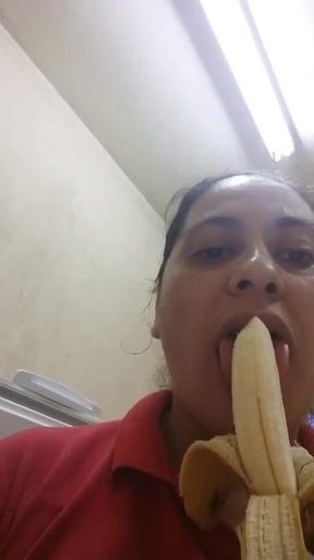Beautiful punjabi Aunty, sucking Banana, after seeing my big dick