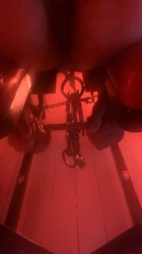 RT session - strapped and blindfolded slave (tease, chains, boots on his cock and balls, anal play)