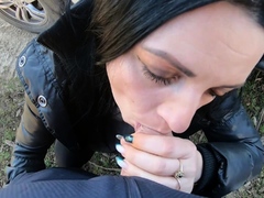 Shameless MILF sucking cock and getting fucked outdoors