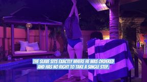 The slave sits exactly where he was ordered and has no right to take a single step.