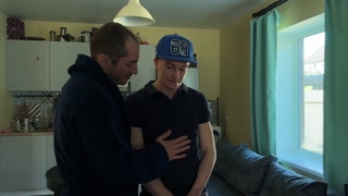 The guy glued the pizza courier and fucked him for money