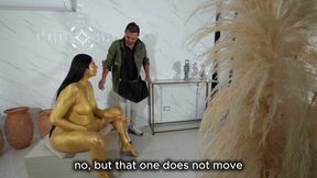 Museum He1st Ends In Hot Fuck With Golden Statues