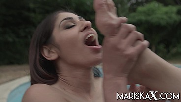 MARISKAX Mariska and Sahara lick each other by the pool