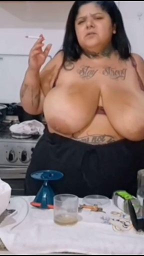 Plus-size Allure: BBW Smoking in the Kitchen