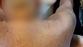 Submissive bound slut made to cum then gives rimjob until her Dom cums on her tits