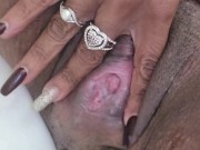 Uniqueen up close pee with a fart while daddy's cum runs out