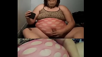 Huge fat sissy fucks belly button with sex toy