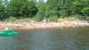 Blond screwed hard in a boat on the lake 3 lads