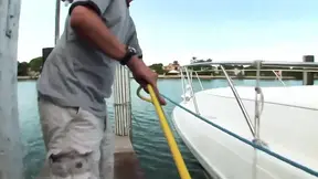 Hot slut jerks off a big cock on her big tits