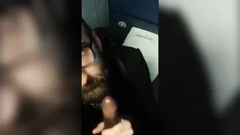 Bearded Guy Sucks Interracial Cock in Public Restroom