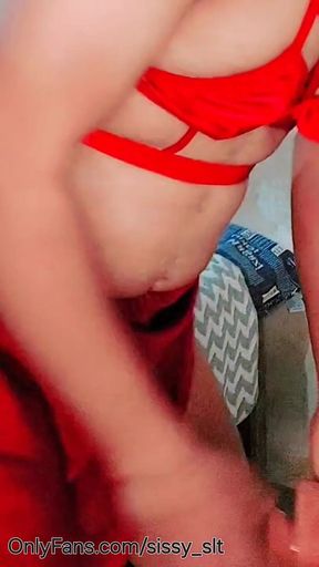 Sexy shemale in red lingerie watermark.mp4