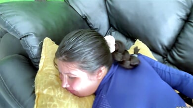 Dominant woman silences and binds her partner with duct tape and rope in a high-tension bondage session