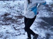 Snowy Piss At Dusk In The Woods Of Canada