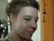 Granny chubby enjoying strapon with teen