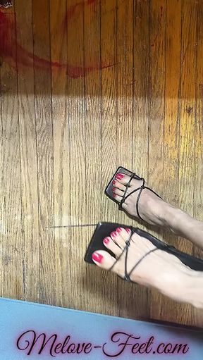 Sexy Asian Small Feet with Red Toe nail in Open Toes Shoes