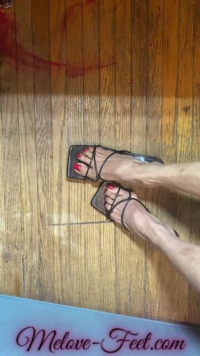 Sexy Asian Small Feet with Red Toe nail in Open Toes Shoes