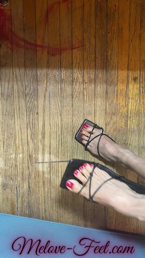 Sexy Asian Small Feet with Red Toe nail in Open Toes Shoes