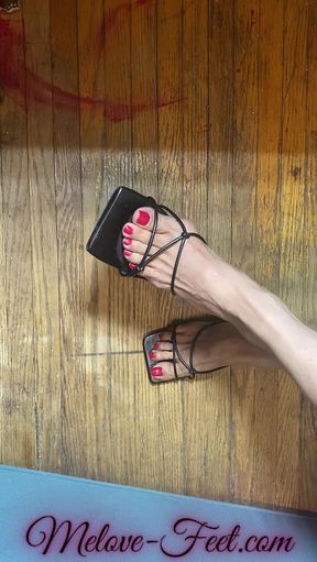 Sexy Asian Small Feet with Red Toe nail in Open Toes Shoes