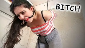 Bitchy Big Step-Sister Ball Gagged In Strappado Bondage (high res mp4)