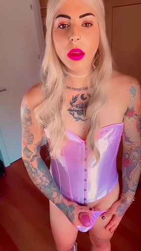 Trans Barbie Doll Jerks off and Cums