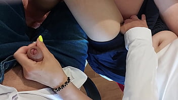 Handjob in the classroom. Huge Cumshot while fingering classmate pussy,18yo