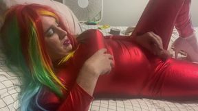 Depraved Sissy Gags on Cock, Cums on Cock, Eats Her Cum