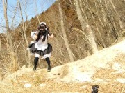Cute Maid perverted transgender ejaculating & peeing in the depths of a decaying mountain
