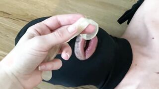 my chastity sissy BF swallow bulls cum from condom and foot