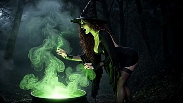 Spells and Sex - Sexy Witch in Black Mini Meets Blonde in Forest, Lesbian Play &amp_ Magical Fuck AI Generated