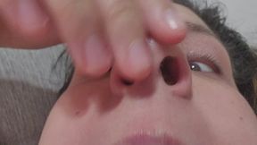REAL NOSE PICKING AND NOSE EXALES CLOSE UP