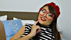 Get ready for a wild ride as this tattooed babe gets her bald pussy and glasses off in doggy and cowgirl positions