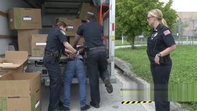 Black suspect is taken inside moving truck and fucked by perverted cops